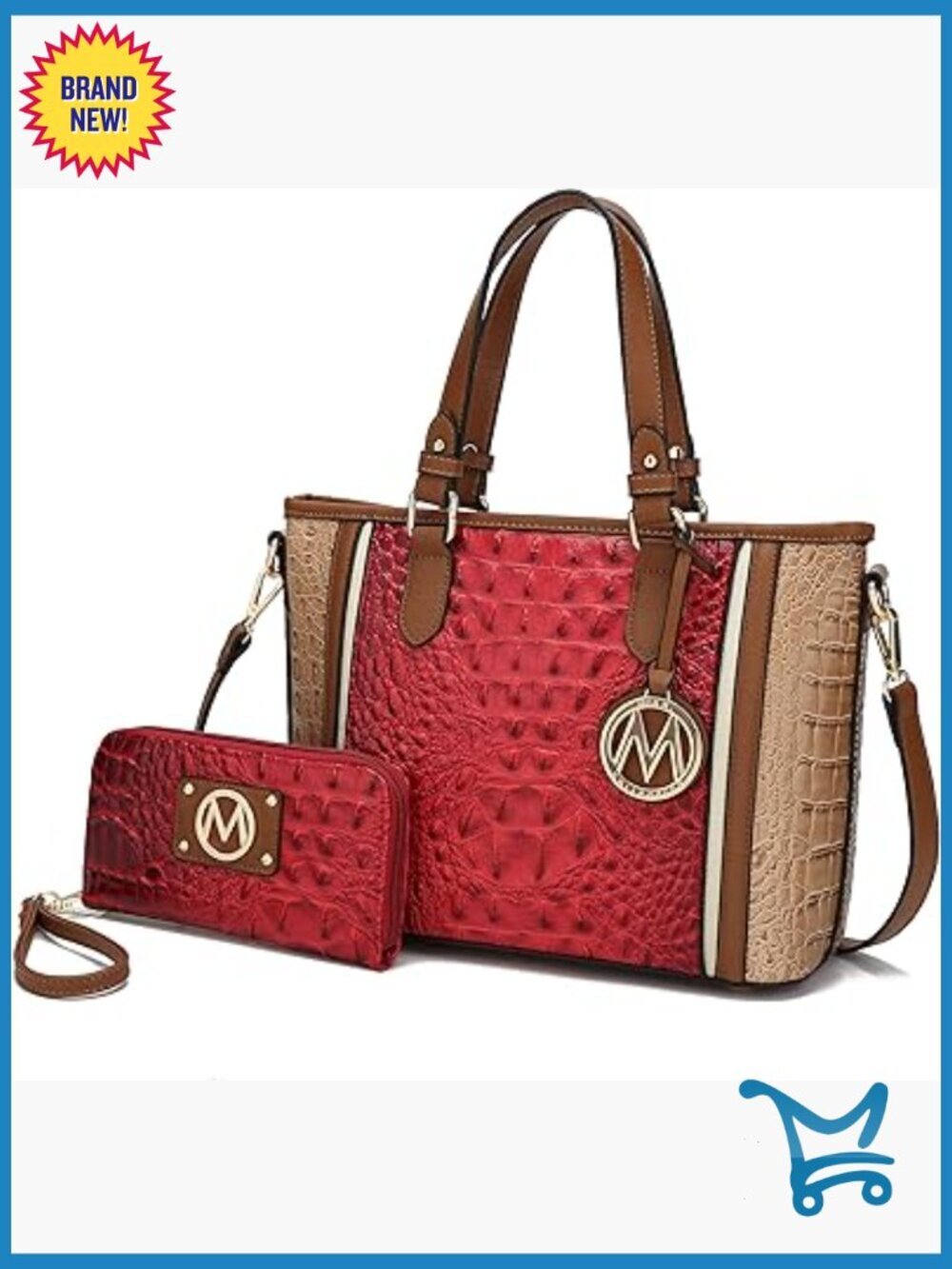 Vegan Leather Satchel Tote with Wristlet Wallet, Adjustable Strap, Medium Size